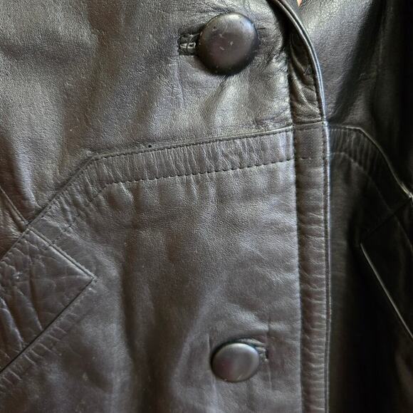 G III Global Identity Womens Vintage 90s Black Leather Trench Coat Size Medium - Picture 12 of 12